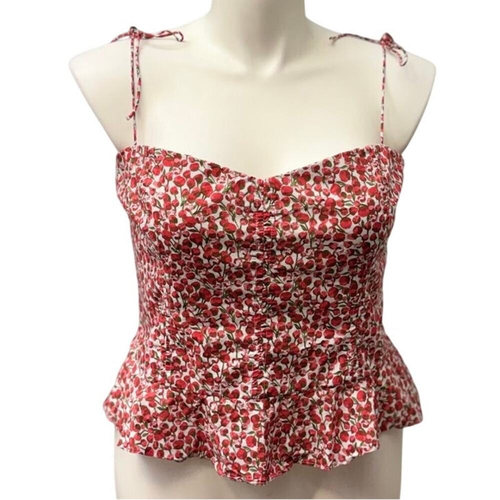 J.Crew Liberty Floral Bustier Cropped Peplum Sleeveless White Red Top Size 20